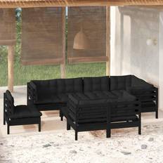 vidaXL Divani Giardino 9 pz Cuscini Neri Legno di Pino - Nero Set da Lounge da Esterno