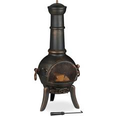 Relaxdays Camino da Giardino Stufa con Parascintille Attizzatoio Griglia Ventilata Bronzo