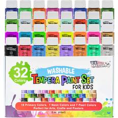 Black Finger Paints U.S. Art Supply 32 Color Children's Washable Tempera Paint Set 2 Ounce Wide Mouth Bottles for Arts, Crafts and Posters