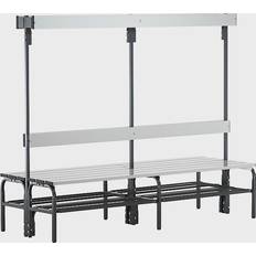 Sypro Changing room bench with aluminium slats, HxD 1650 x 725 mm, double sided, length 1500 mm, 12 hooks, charcoal