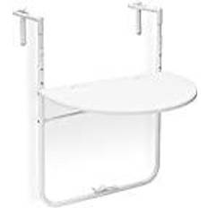 Relaxdays Bastian Attachable Balcony 60 x 40 cm 3 Levels Adjustable Rattan Look White Outdoor Side Table