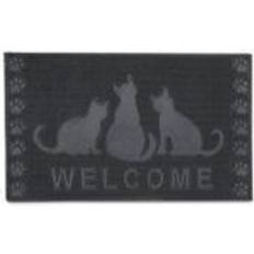 Relaxdays Rubber Doormat with Cat Pattern, Welcome Black