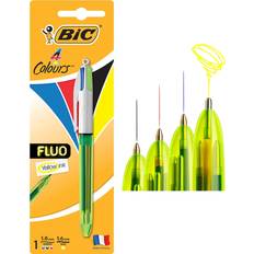 Jaune Stylos à bille Bic 4 Colours Fluo Ballpoint Pen Black, Blue, Red and Fluorescent Yellow Ink Colours 1 Pack