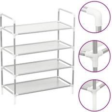 vidaXL Skohylla Med 4 Hyllor Metall Och Non-Woven Tyg Silver Skoställ