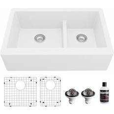 Drainboard Sinks Karran Farmhouse/Apron-Front Quartz Double Bowl Kitchen Sink Kit