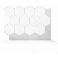 Tiles Walplus Classic White Glossy 3D Tile Sticker Peel and Stick Kitchen Backsplash Hexagon