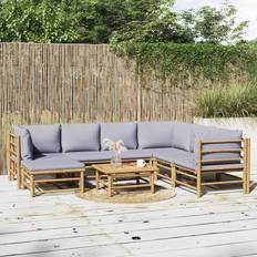 vidaXL Patio Furniture Set 8 Piece Lounge Set with Light Gray Cushions Bamboo Conjunto de Sala de Exterior