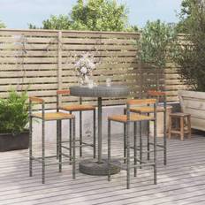 vidaXL Giardino 5 pz Grigio Polyrattan e Legno Massello Acacia Set da Bar all'Aperto