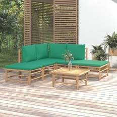 vidaXL Set Muebles Jardín 6 Piezas Bambú Con Cojines Verde - Marrón Conjunto de Sala de Exterior