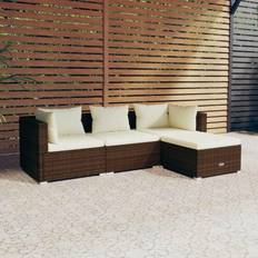 Set da Lounge da Esterno vidaXL Divani Giardino 4 pz Con Cuscini in Polyrattan Marrone Set da Lounge da Esterno