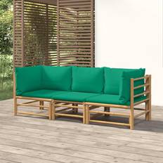 vidaXL Jardín 3 Piezas Bambú Con Cojines Verde - Marrón Conjunto de Sala de Exterior