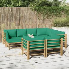 Mobilier de Jardin et d'Extérieur vidaXL Jardin 10 Pcs Loveseat Sofa With Green Cushions Bamboo Ensemble de Salon d'Extérieur