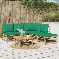 vidaXL 6 Pcs Garden Living Room Set Con Cojines Bambú Verde Conjunto de Sala de Exterior