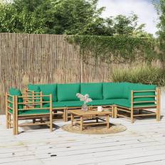 vidaXL Jardin 7 Pcs Sectional Sofa With Green Cushions - Vert Ensemble de Salon d'Extérieur