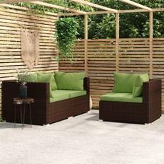 Rattan lounge vidaXL 3-tlg Garten-Lounge-Set mit Kissen Braun Poly Rattan Lounge-Set