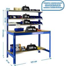 Bancos de trabajo Banco De Trabajo Bt1 1200 Azul/madera 1445x1210x610mm