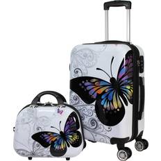White Suitcase Sets World Traveler Butterfly Luggage 2-Piece Carry-On Set