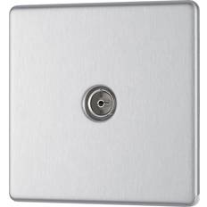 Electrical Outlets BG Screwless Flat Plate Brushed Stainless Steel TV Sockets 1 Gang Coaxial