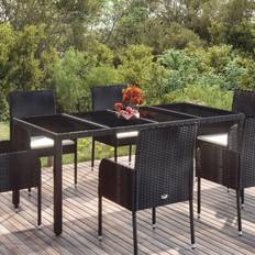 Acciaio Tavoli da Pranzo da Esterno vidaXL Tavolo Da Giardino Piano In Vetro Nero 190x90x75 cm Polyrattan