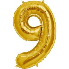 Gold Number Balloons Horror-Shop Folienballon Zahl 9 Gold Partydeko