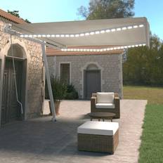 Polyester Patio Awnings vidaXL Manual Retractable Awning with LED 400x350 cm Cream