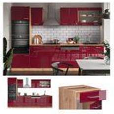 VICCO Küchenzeile Küchenblock Einbauküche R-Line 300cm Mikrowellenumbauschrank Bordeaux