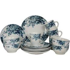 Elama 16 Piece Traditional Rose Dinnerware Blue Dinner Set 16pcs