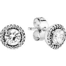 Pandora Round Sparkle Halo Stud Earrings - Silver/Transparent