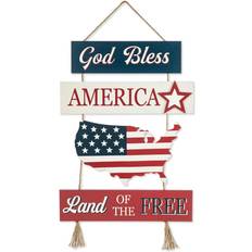 Blue Wall Decor GlitzHome 20.75" H Patriotic, Americana Word Sign Wall Decor