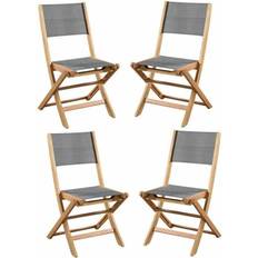 BigBuy Outdoor 4 Gartenstühle aus Akazienholz und Sitzfläche aus Textilene 50 x 57 x 90 cm Grau