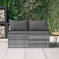 Canapés Modulaires vidaXL Canapés Centraux De Jardin Et Coussins 2 pcs Gris Résine Tressée Canapé Modulaire