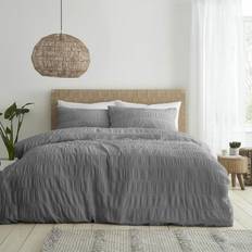 Textiles Catherine Lansfield Banded Textured Rich Duvet Cover Grey