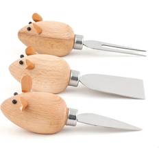 Couteaux à Fromage Kikkerland Set de 3 Couteaux Souris Beige et Argent Couteau à Fromage