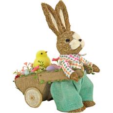 Geel Decoraties National Tree Company 14" Easter Bunny Pulling Wagon Julepynt