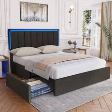 Beds & Mattresses Dictac Bed Frame with 4 Drawers LED Queen