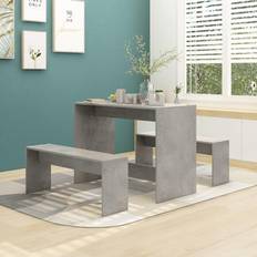 Gris Juegos de Comedor vidaXL Jamaica 1 Mesa + 2 Bancos Gris Juego de Comedor