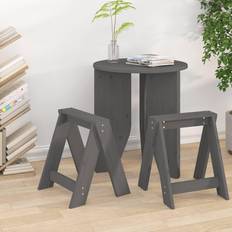 Grey Seating Stools vidaXL Grey Solid Wood Pine Stools 2 pcs Seating Stool 40cm