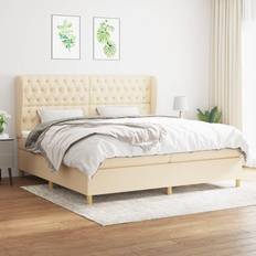 Letti Continentali vidaXL Giroletto A Molle Con Materasso Crema 200x200 cm In Tessuto Letto Continentale