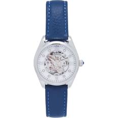 Magnolia Automatic MOP Skeleton Dial Leather-Band Watch Blue One Size