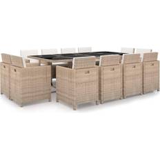 vidaXL Outdoor Beige PE Rattan Large Removable Covers Patio Dining Set