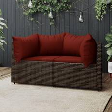 Rotin Synthétique Canapés et Bancs d'Extérieur vidaXL Canapés d'angle de jardin et coussins 2 pcs Marron Résine Tressée - Brown and Red Canapé Modulaire