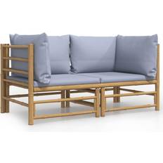 vidaXL Divani Angolari da Giardino 2 Pcs Sectional Sofa with Light Gray Cushions Bamboo Divano Modulare