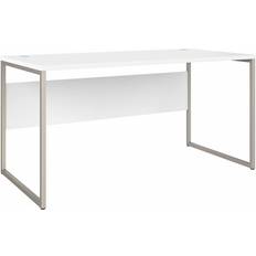 White desk with wood legs Bush Business Hybrid 60"W Writing Desk