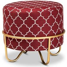 Red Stools Baxton Studio Candice Glam Luxe Quatrefoil Pouffe