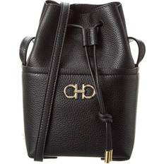 Ferragamo Gancini Mini Leather Bucket Bag Black