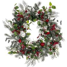 24 Green Artificial Holly Pine Red Jingle Bell