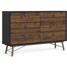 Dobbelt kommode Furniture To Go Rye Bred 6 Skuffer Valnød Sort Kommode
