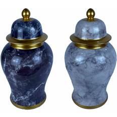 Tibor Blå og Guld Marmor Porcelæns Centerpiece Vaser Sæt af 2