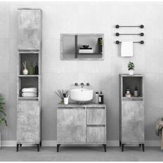 Muebles de Baño vidaXL Set De Muebles Baño 3 Pzas Madera Contrachapada Gris Hormigón