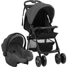 vidaXL Passeggino 3 in 1 Grigio Scuro e Nero in Acciaio